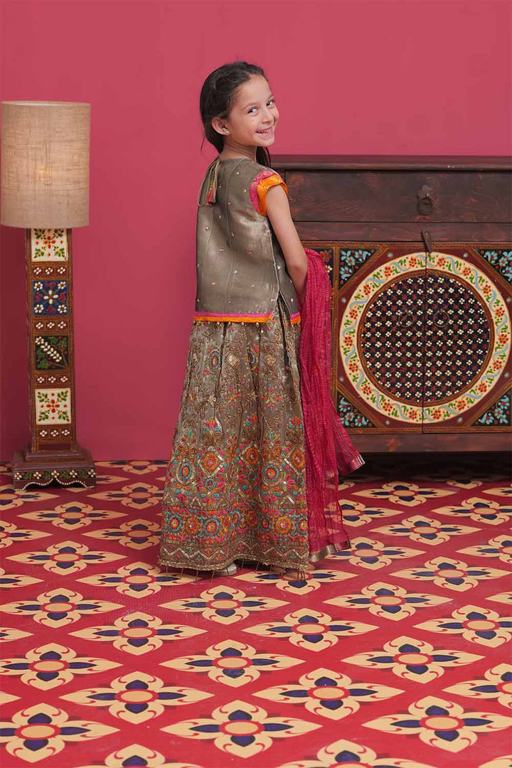 Senorita Kids RTW Beige and Multicolor Formal 3 Piece Suit Banarsi Organza Tissue KDD-02058 - Winter Collection