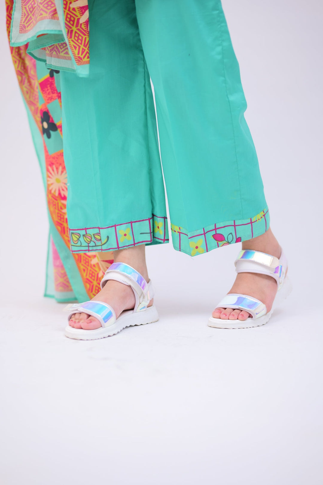 Senorita Girls Ready to Wear Girls Sea Green and Multicolor Casual 3 Piece Suit Cotton Lawn Printed GAD-02749 - Summer Collection