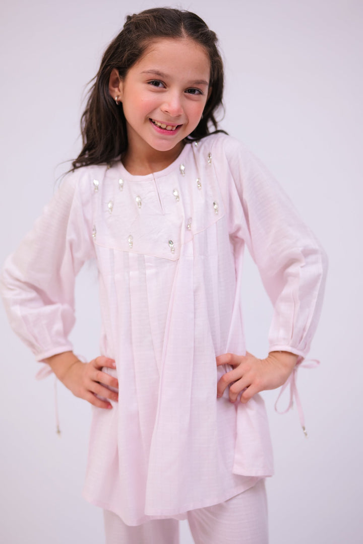 Senorita Kids RTW Light Pink Casual 2 Piece Suit Viscose Jacquard KAC-02782 - Summer Collection