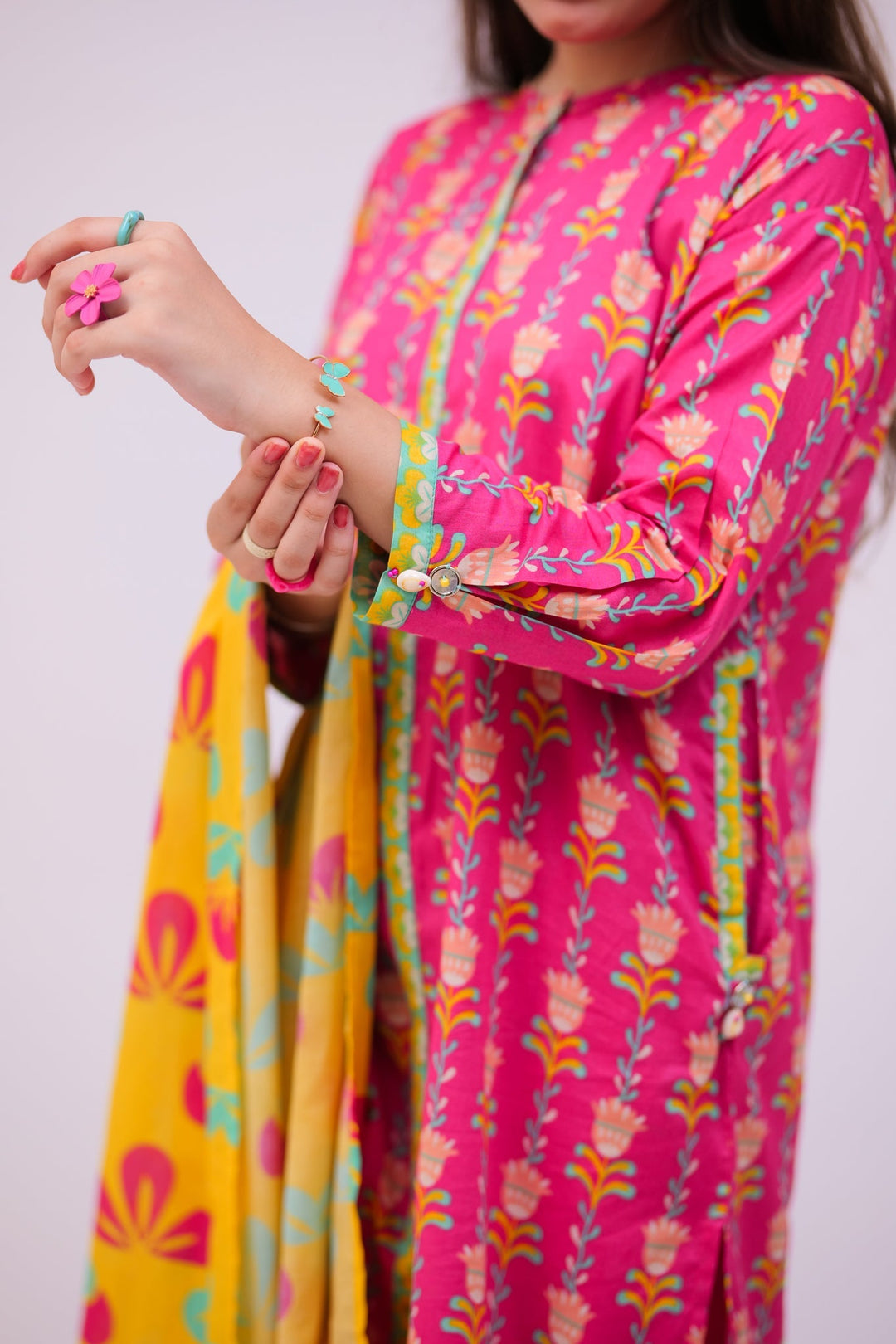 Senorita Girls Ready to Wear Girls Shocking Pink and Multicolor Casual 3 Piece Suit Cotton Lawn Printed GAD-02748 - Summer Collection