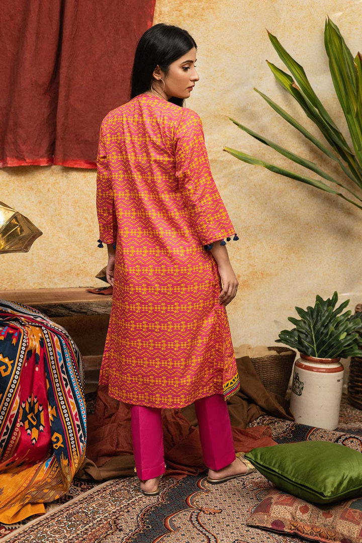 Senorita Women RTW Women Embroidered Casual 3 Piece Suit Cotton Cambric Print Pink and Yellow LAD-01868 - Summer Collection