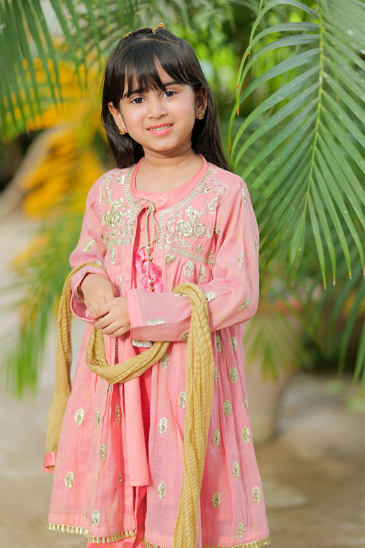 Senorita Kids RTW T. Pink and Gold Formal 3 Piece Suit Banarsi Masuri KDD-02743 - Winter Collection