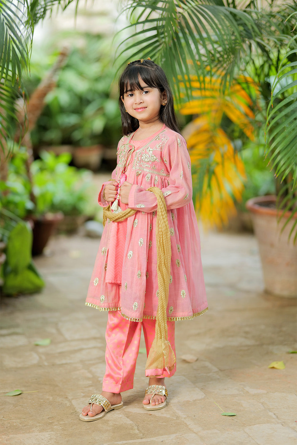 Senorita Kids RTW T. Pink and Gold Formal 3 Piece Suit Banarsi Masuri KDD-02743 - Winter Collection