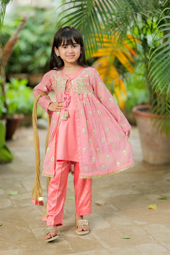 Senorita Kids RTW T. Pink and Gold Formal 3 Piece Suit Banarsi Masuri KDD-02743 - Winter Collection