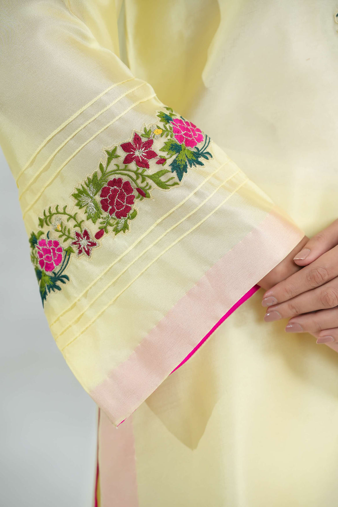 Silcot Pret Embroidered Silk Ensemble Lemon blossom - Winter Collection