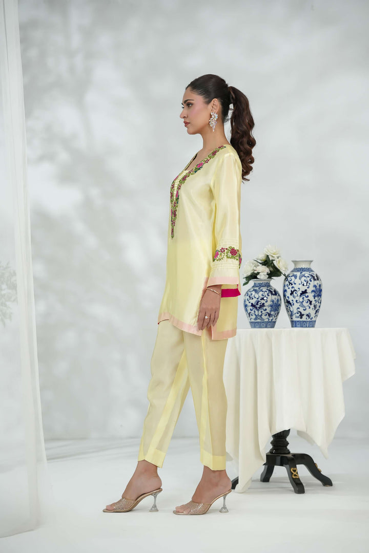 Silcot Pret Embroidered Silk Ensemble Lemon blossom - Winter Collection