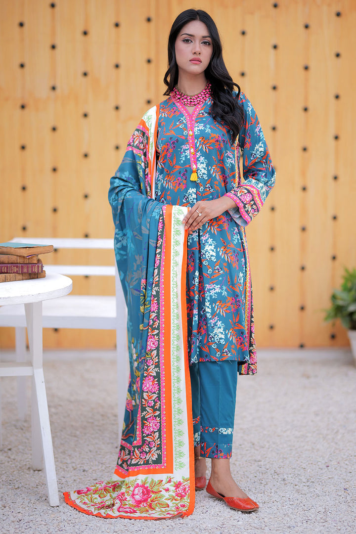 Senorita Women RTW Women Tarquise Green and Multicolor Casual 3 Piece Suit Marina Printed Fabric LAD-02472 - Winter Collection