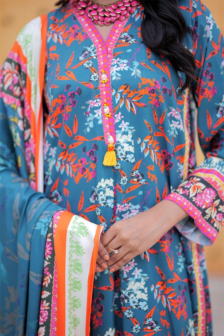 Senorita Women RTW Women Tarquise Green and Multicolor Casual 3 Piece Suit Marina Printed Fabric LAD-02472 - Winter Collection