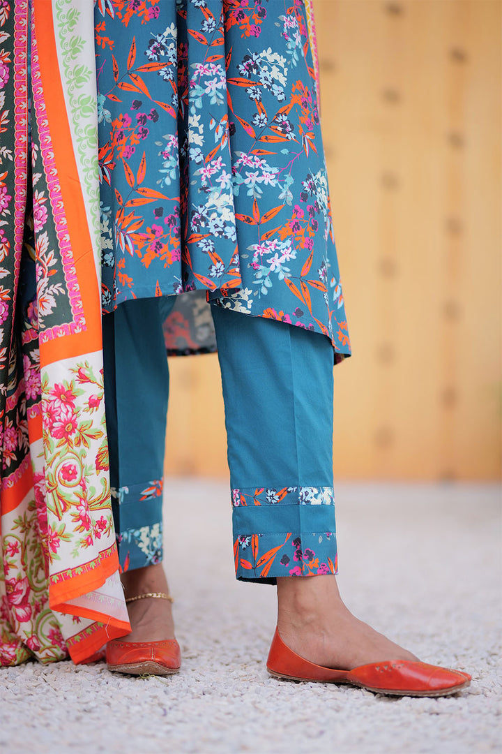 Senorita Women RTW Women Tarquise Green and Multicolor Casual 3 Piece Suit Marina Printed Fabric LAD-02472 - Winter Collection