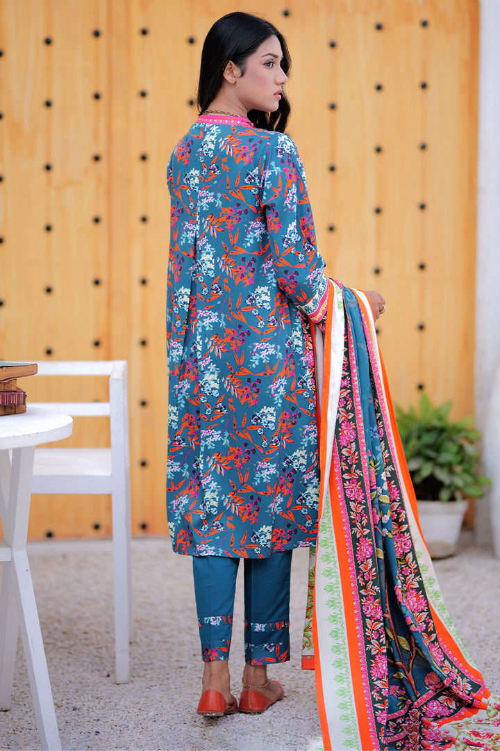 Senorita Women RTW Women Tarquise Green and Multicolor Casual 3 Piece Suit Marina Printed Fabric LAD-02472 - Winter Collection