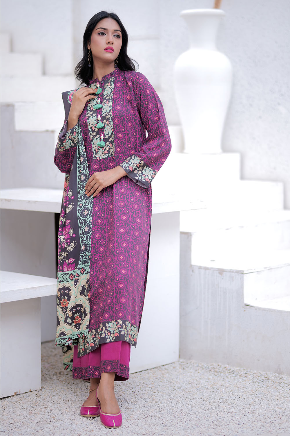 Senorita Women RTW Women Black and Multicolor Casual 3 Piece Suit Marina Printed Fabric LAD-02499 - Winter Collection