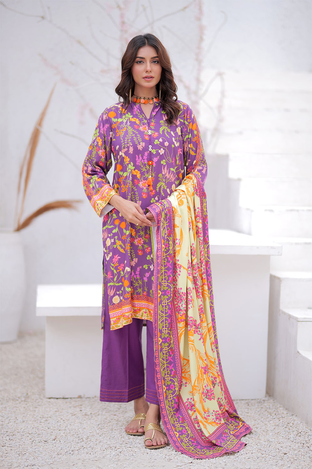 Senorita Women RTW Women Purple and Multicolor Casual 3 Piece Suit Marina Printed Fabric LAD-02474 - Winter Collection