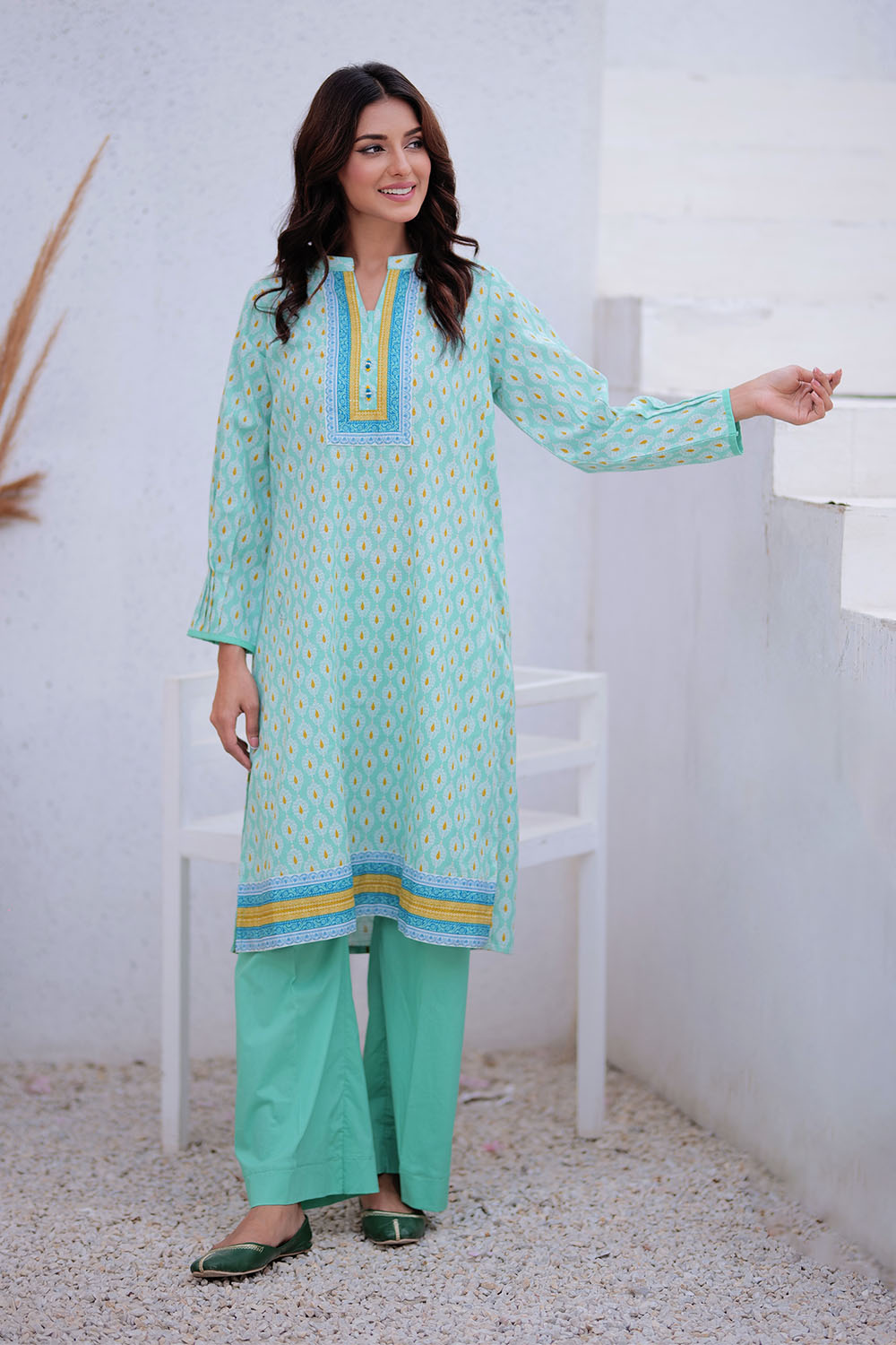Senorita Women RTW Women Sea Green and Muliticolor Casual 3 Piece Suit Khaddar Printed LAD-02496 - Winter Collection