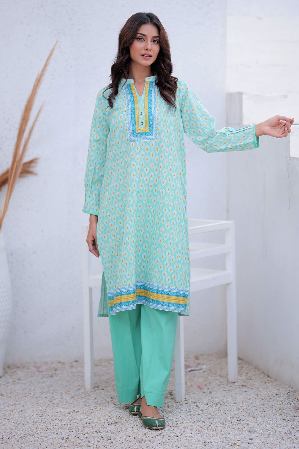 Senorita Women RTW Women Sea Green and Muliticolor Casual 3 Piece Suit Khaddar Printed LAD-02496 - Winter Collection