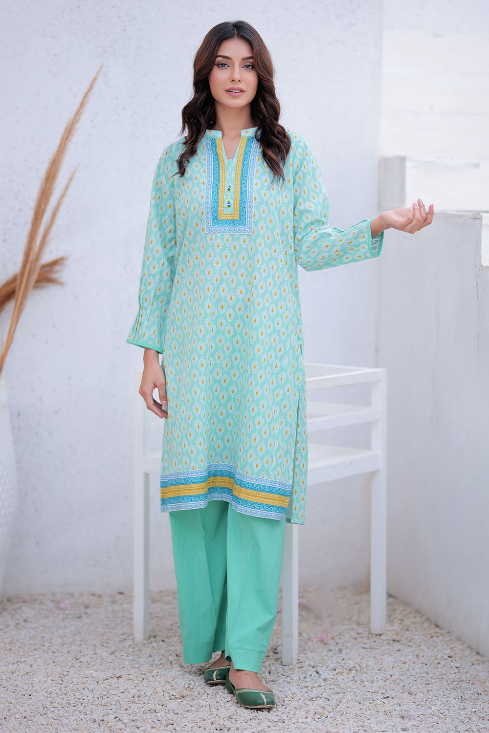 Senorita Women RTW Women Sea Green and Muliticolor Casual 3 Piece Suit Khaddar Printed LAD-02496 - Winter Collection
