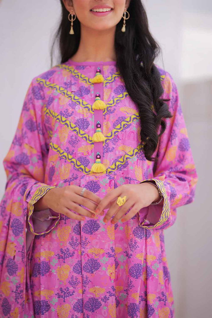 Senorita Girls RTW Girls Pink and Multicolor Casual 3 Piece Suit Marina Fabric Printed GAD-02476 - Winter Collection