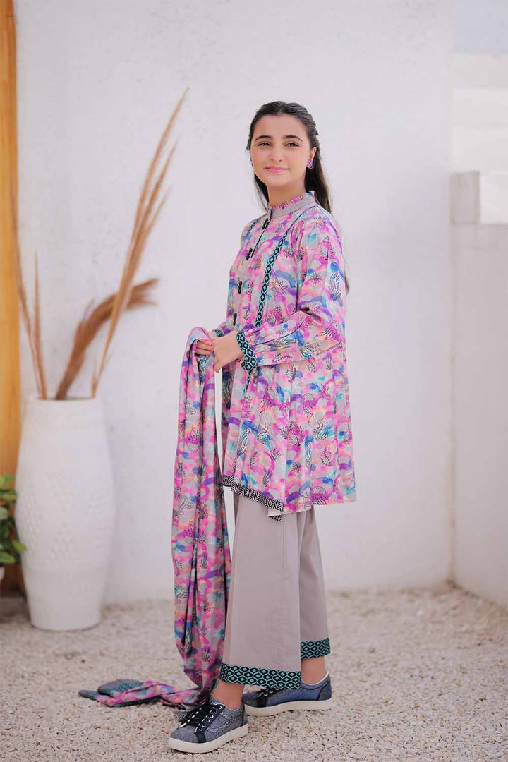 Senorita Girls RTW Girls Grey and Multicolor Casual 3 Piece Suit Marina Fabric Printed GAD-02478 - Winter Collection