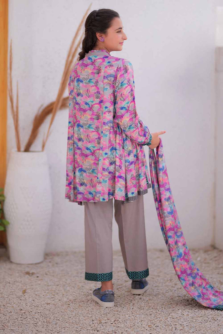Senorita Girls RTW Girls Grey and Multicolor Casual 3 Piece Suit Marina Fabric Printed GAD-02478 - Winter Collection