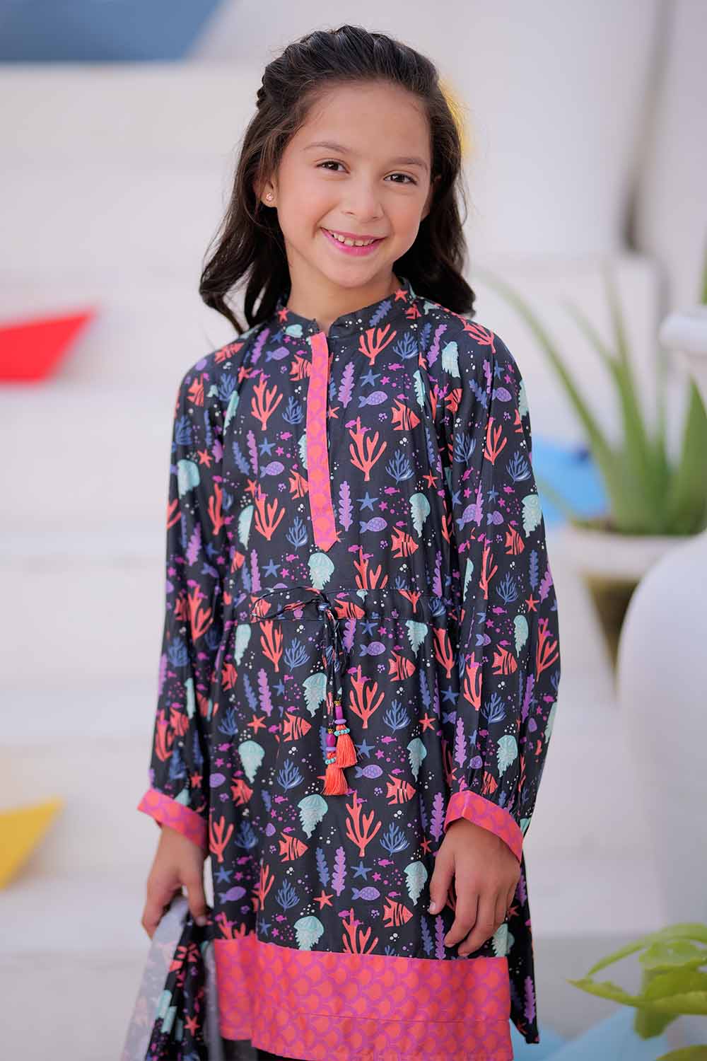 Senorita Kids RTW Black and Multicolor Casual 3 Piece Suit Marina Printed KAD-02480 - Summer Collection