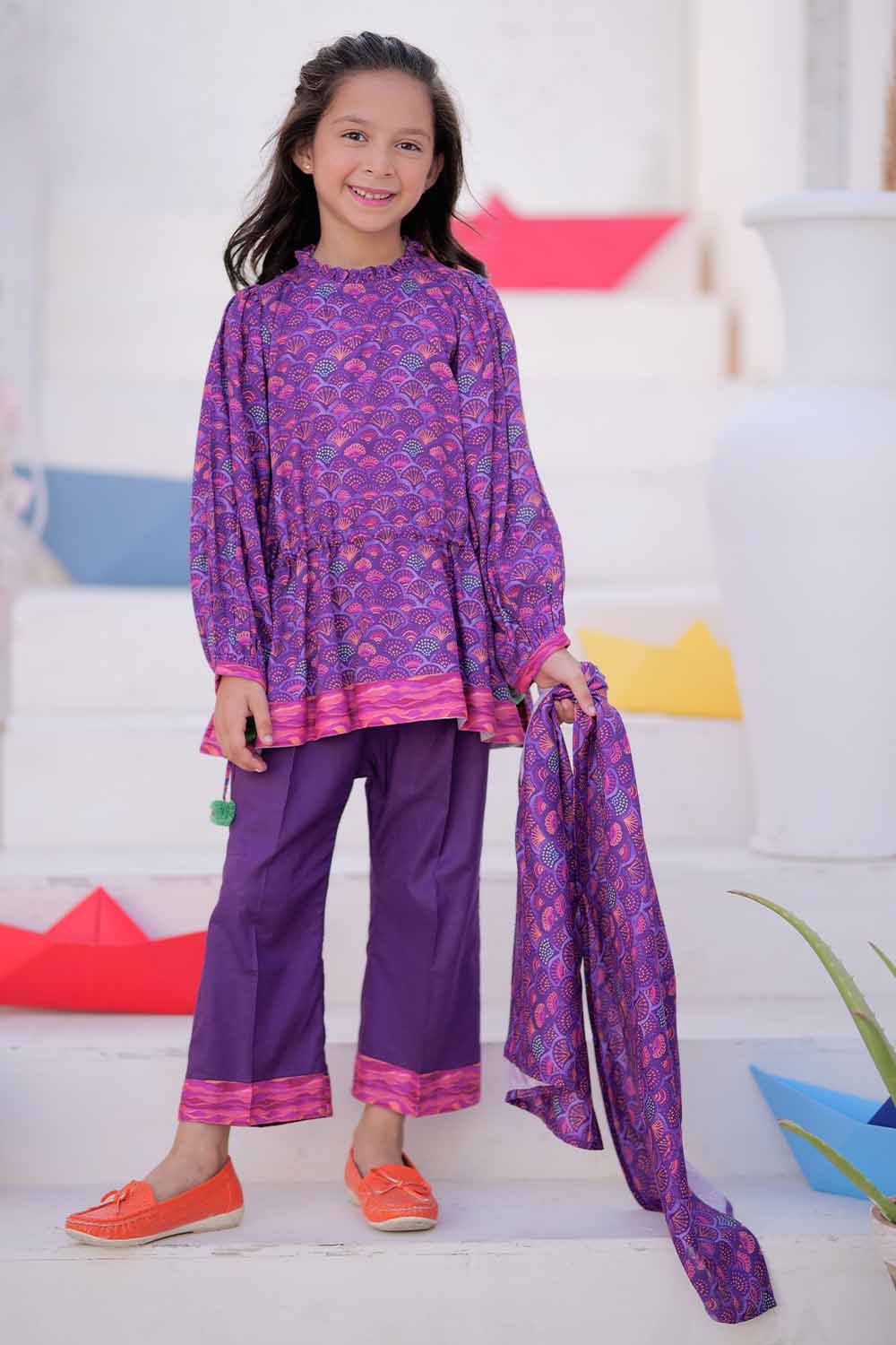 Senorita Kids RTW Purple and Multicolor Casual 3 Piece Suit Marina Printed KAD-02479 - Summer Collection