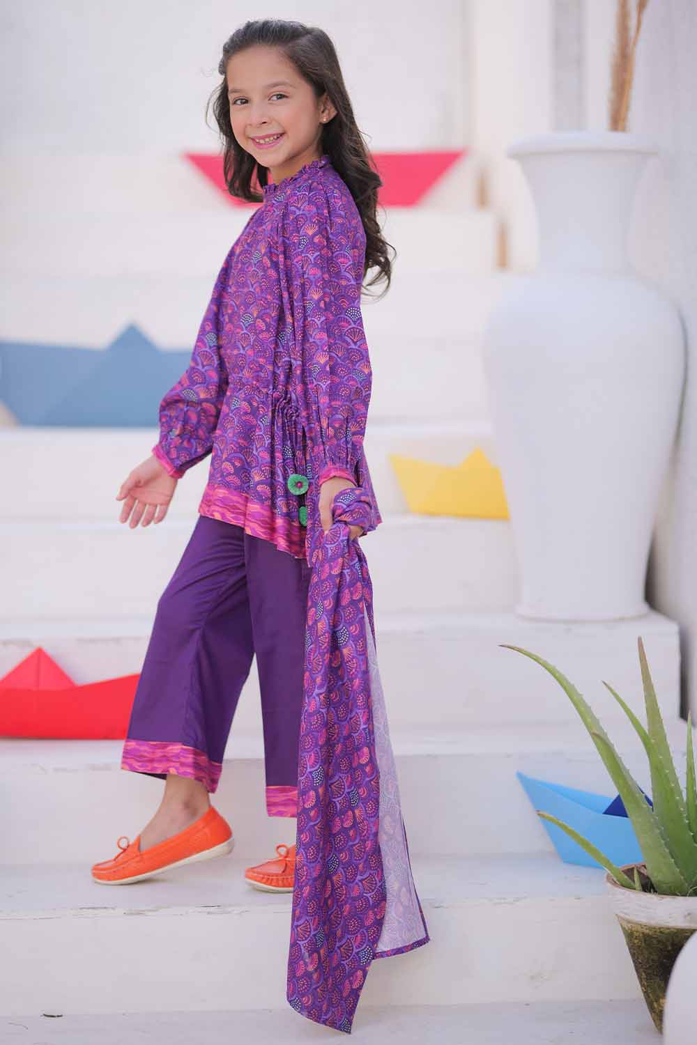 Senorita Kids RTW Purple and Multicolor Casual 3 Piece Suit Marina Printed KAD-02479 - Summer Collection