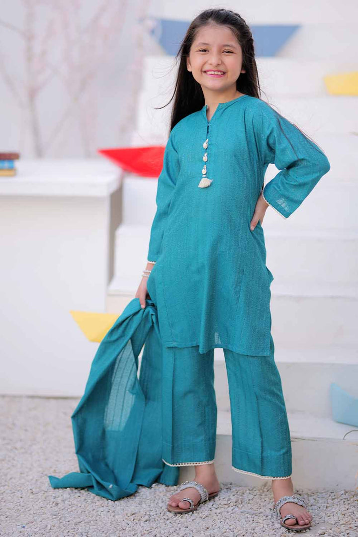 Senorita Kids RTW Tarqvise Blue Casual 3 Piece Suit Karandi  KAD-02486 - Winter Collection