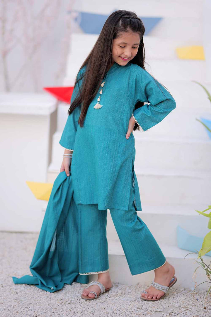 Senorita Kids RTW Tarqvise Blue Casual 3 Piece Suit Karandi  KAD-02486 - Winter Collection