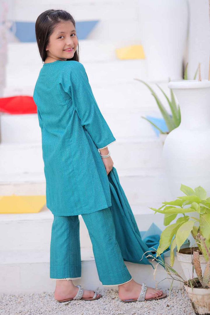 Senorita Kids RTW Tarqvise Blue Casual 3 Piece Suit Karandi  KAD-02486 - Winter Collection