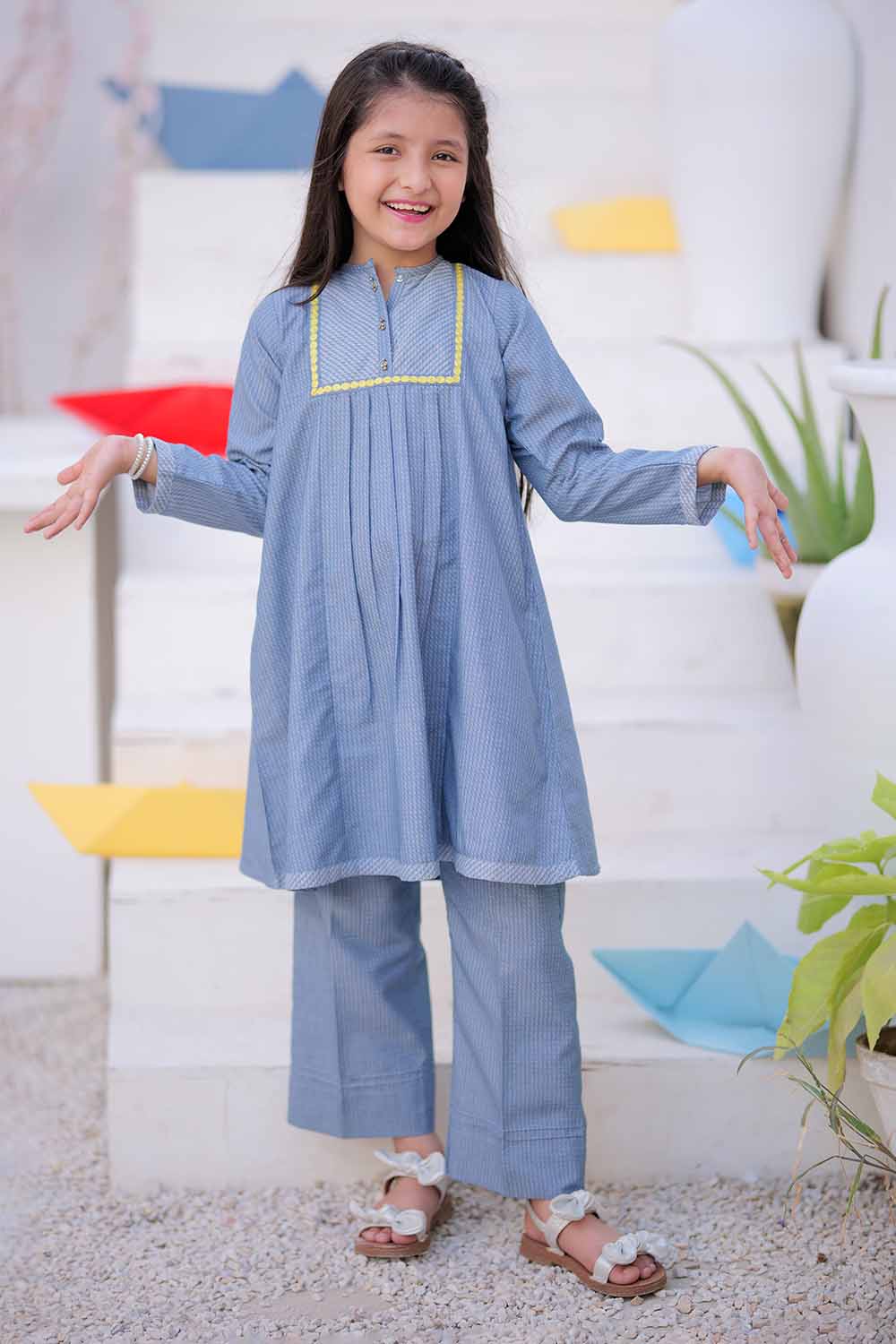 Senorita Kids RTW Blue Casual 2 Piece Suit Denim Dobby KAC-02495 - Winter Collection