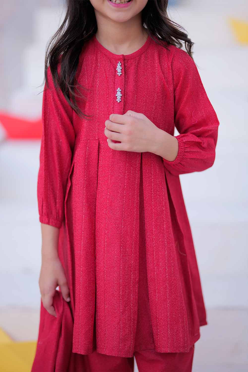 Senorita Kids RTW Red Casual 3 Piece Suit Karandi KAD-02508 - Winter Collection