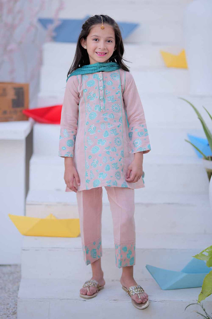Senorita Kids RTW Peach and S.Green Formal 3 Piece Suit Masuri Jacquard Fancy  KDD-02408 - Winter Collection