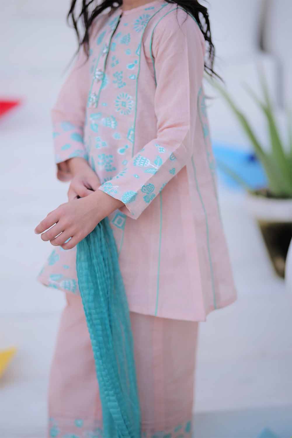 Senorita Kids RTW Peach and S.Green Formal 3 Piece Suit Masuri Jacquard Fancy  KDD-02408 - Winter Collection