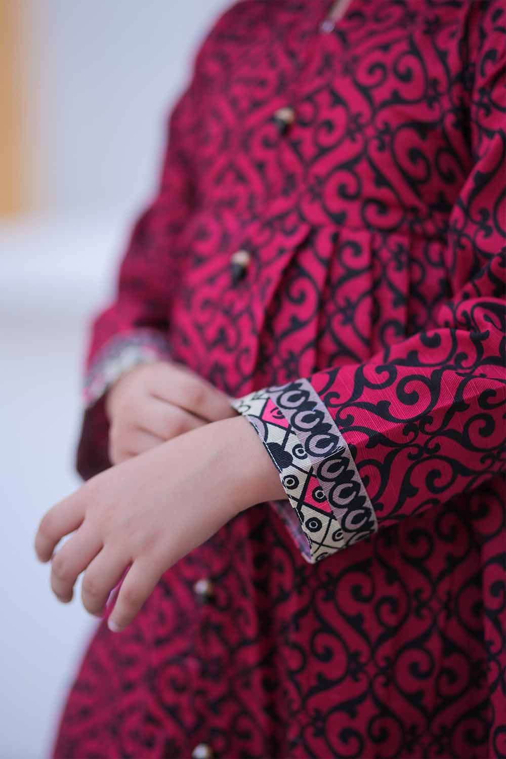 Senorita Kids RTW Shocking Pink and Black Casual 3 Piece Suit Khaddar Printed KAD-02471 - Summer Collection