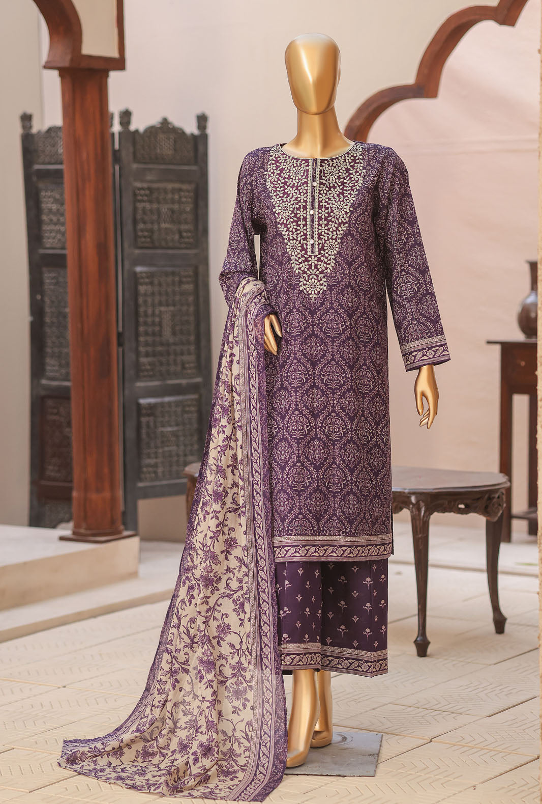 Daily Wear by HZ Textiles Unstitched Embroidered Lawn 3 Piece Suit PDW-3222 - Casual Collection
