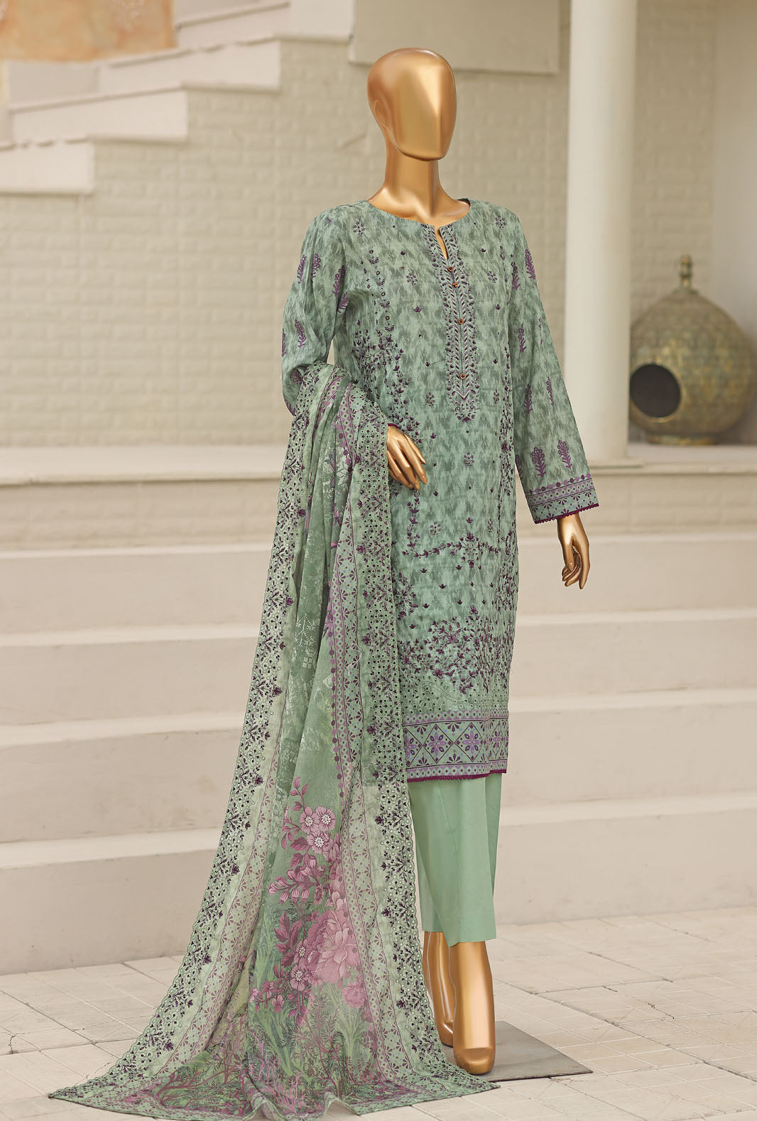 HZ Textile Unstitched Embroidered Premium Lawn 3 Piece Suit PEC-1061 - Casual Collection