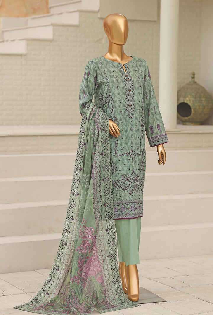 HZ Textile Unstitched Embroidered Premium Lawn 3 Piece Suit PEC-1061 - Casual Collection