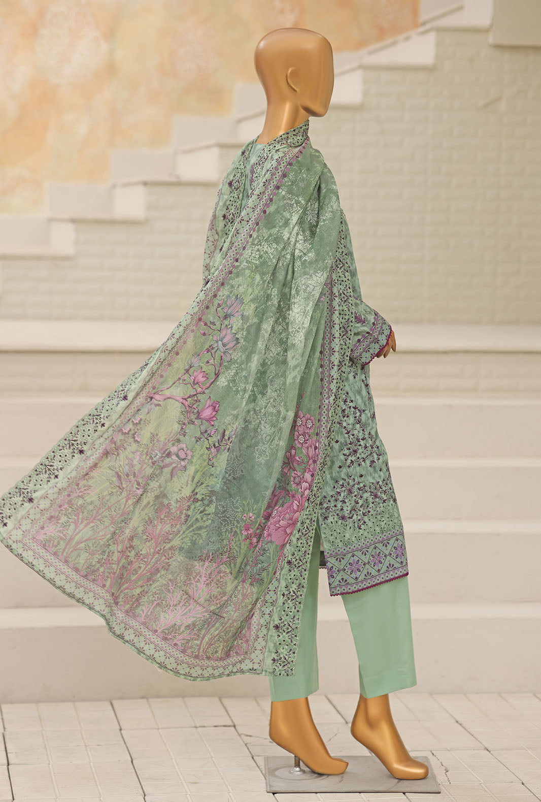 HZ Textile Unstitched Embroidered Premium Lawn 3 Piece Suit PEC-1061 - Casual Collection