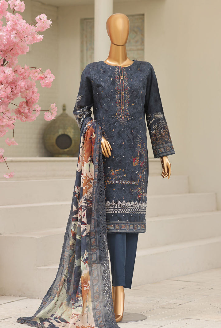 HZ Textile Unstitched Embroidered Premium Lawn 3 Piece Suit PEC-1064 - Casual Collection