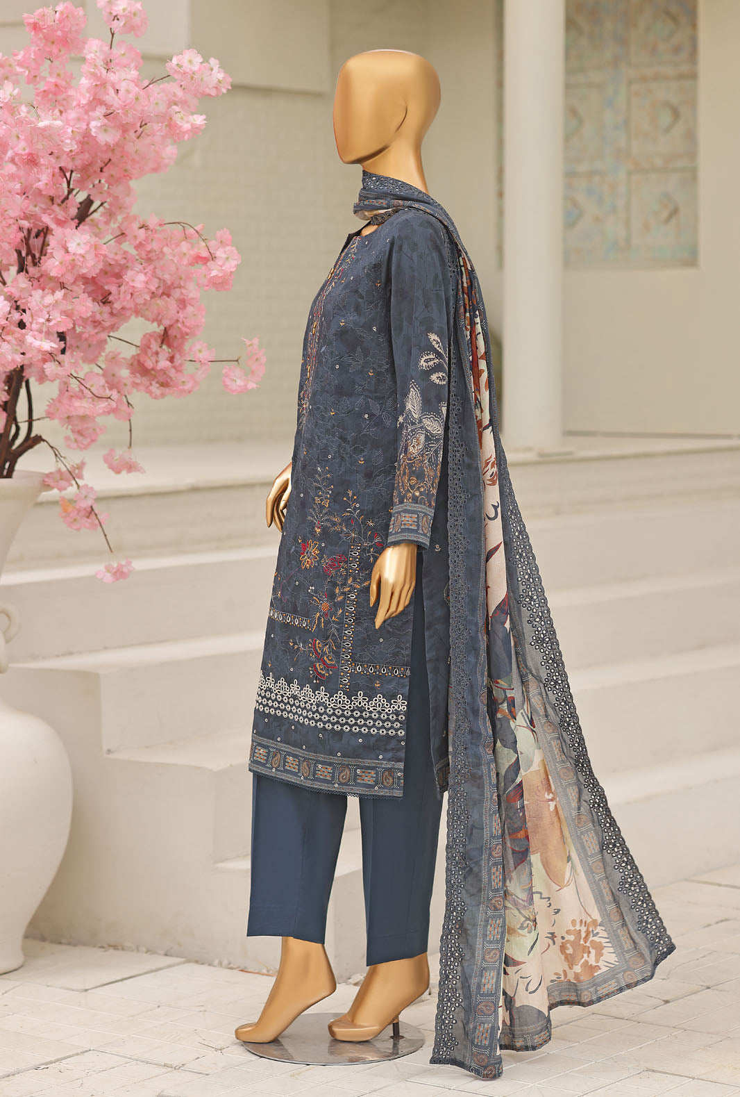 HZ Textile Unstitched Embroidered Premium Lawn 3 Piece Suit PEC-1064 - Casual Collection