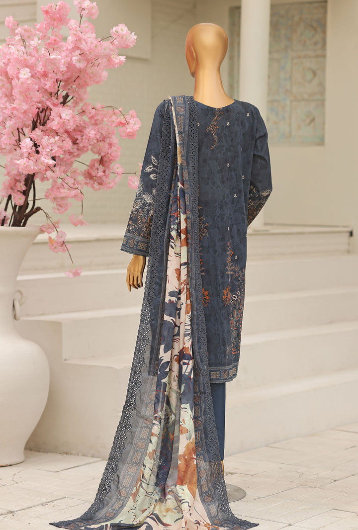 HZ Textile Unstitched Embroidered Premium Lawn 3 Piece Suit PEC-1064 - Casual Collection