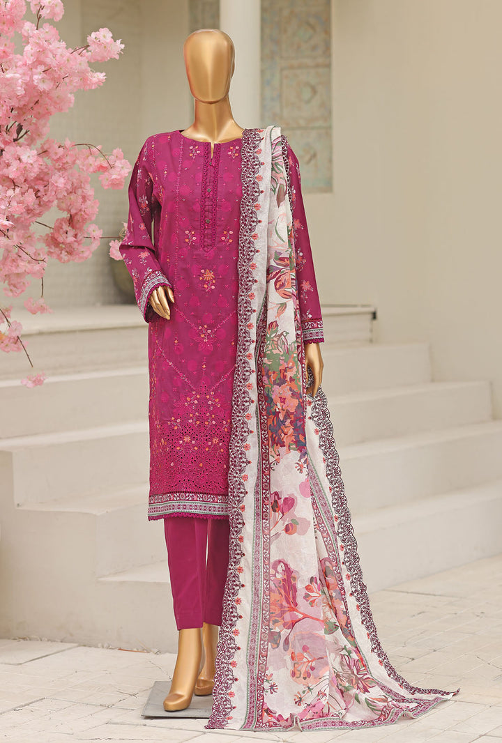 HZ Textile Unstitched Embroidered Premium Lawn 3 Piece Suit PEC-1066 - Casual Collection