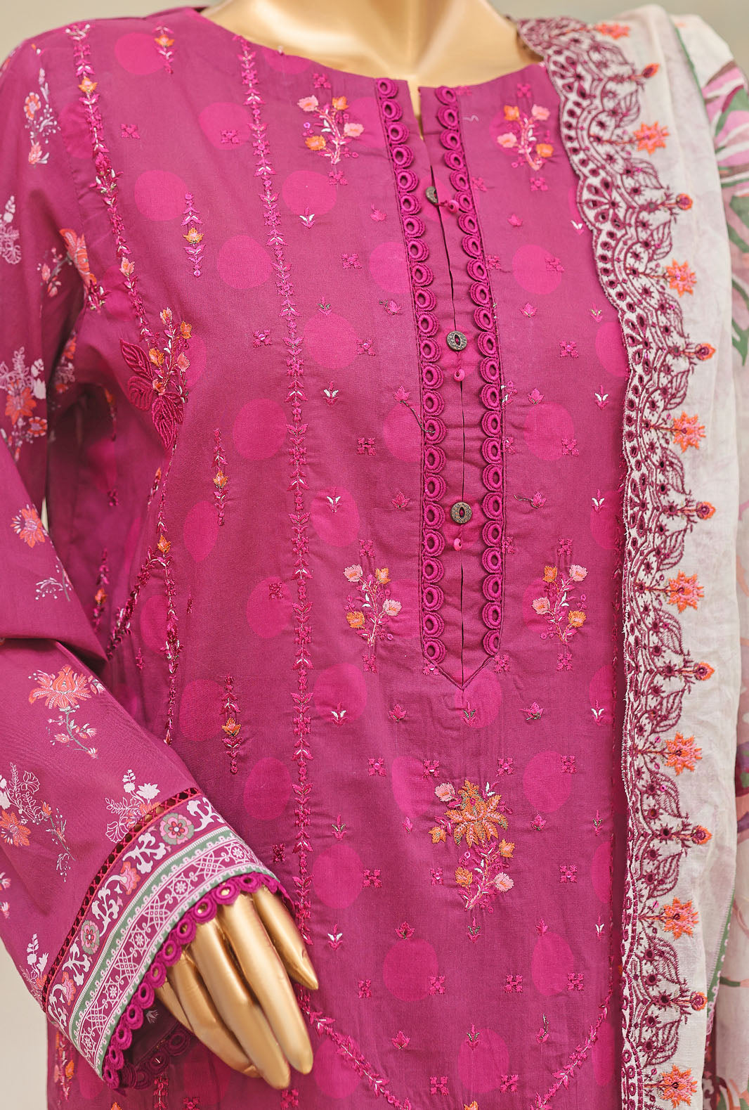 HZ Textile Unstitched Embroidered Premium Lawn 3 Piece Suit PEC-1066 - Casual Collection