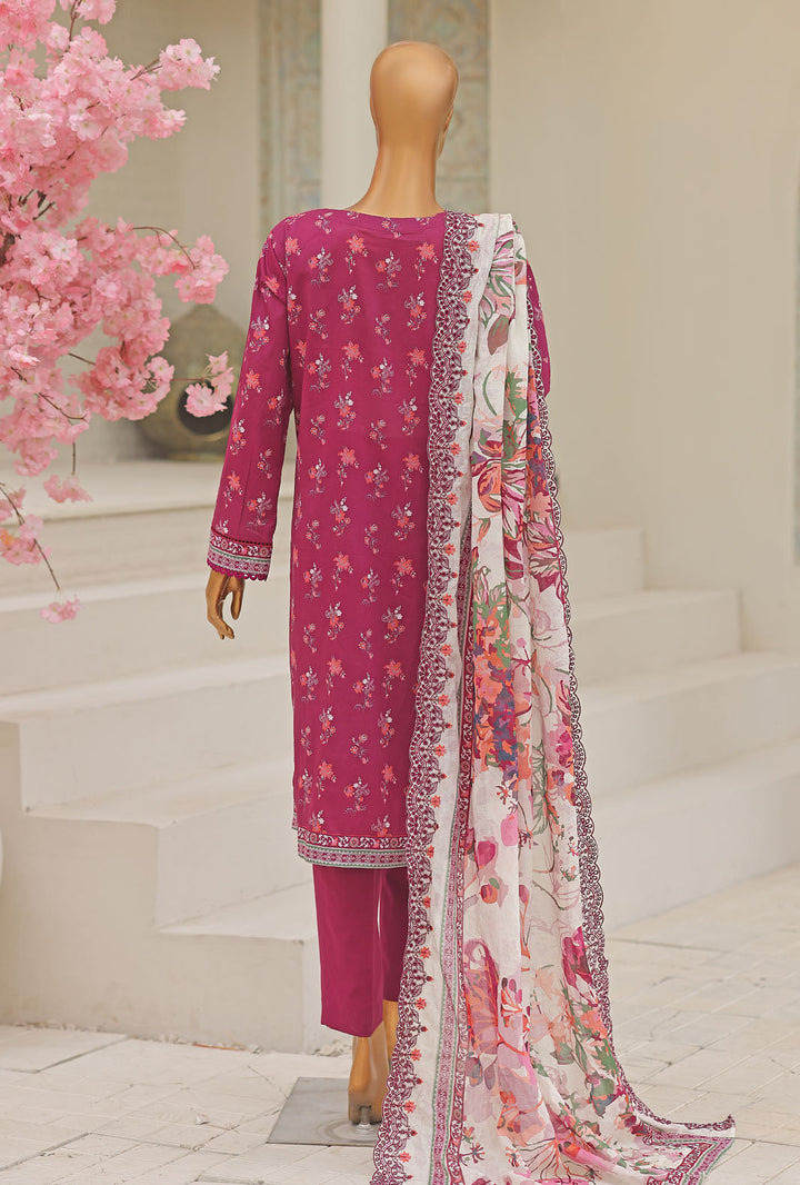 HZ Textile Unstitched Embroidered Premium Lawn 3 Piece Suit PEC-1066 - Casual Collection