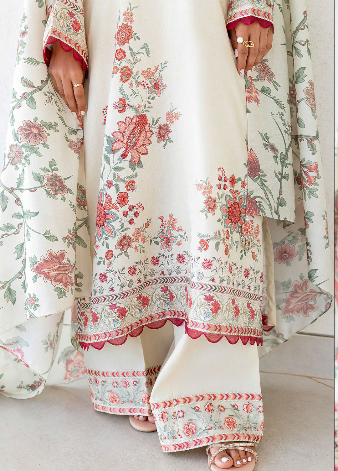 Cross Stitch Embroidered Cotton Satin Suits Unstitched 3 Piece CS25SU Petal Sand - Winter Collection