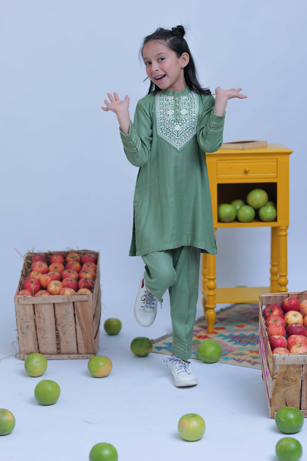 Senorita Kids RTW Green and Gold Casual 2 Piece Suit Acrylic  KAC-02773 - Summer Collection