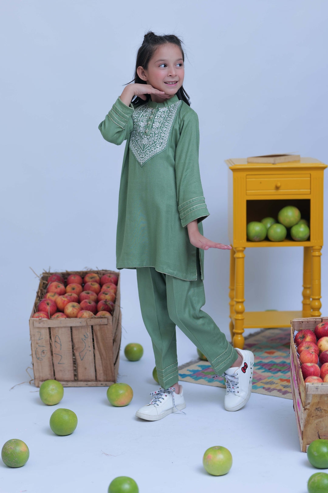 Senorita Kids RTW Green and Gold Casual 2 Piece Suit Acrylic  KAC-02773 - Summer Collection