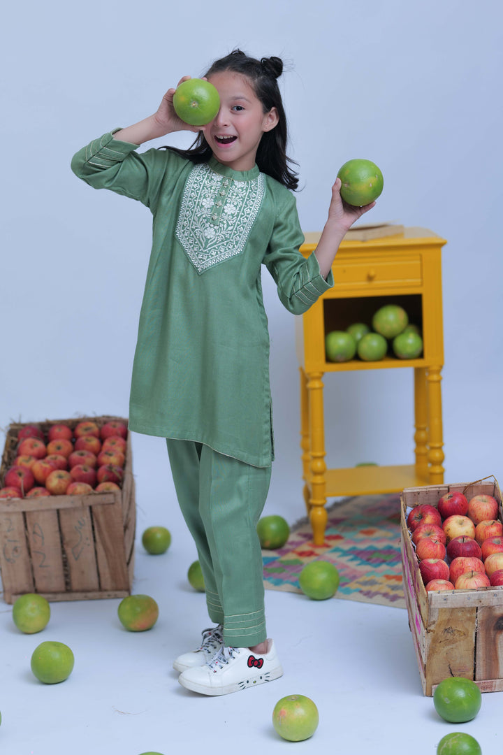 Senorita Kids RTW Green and Gold Casual 2 Piece Suit Acrylic  KAC-02773 - Summer Collection