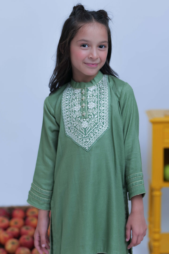Senorita Kids RTW Green and Gold Casual 2 Piece Suit Acrylic  KAC-02773 - Summer Collection