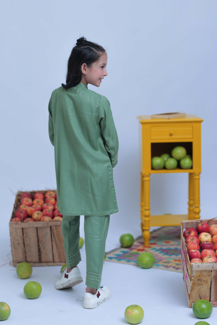 Senorita Kids RTW Green and Gold Casual 2 Piece Suit Acrylic  KAC-02773 - Summer Collection