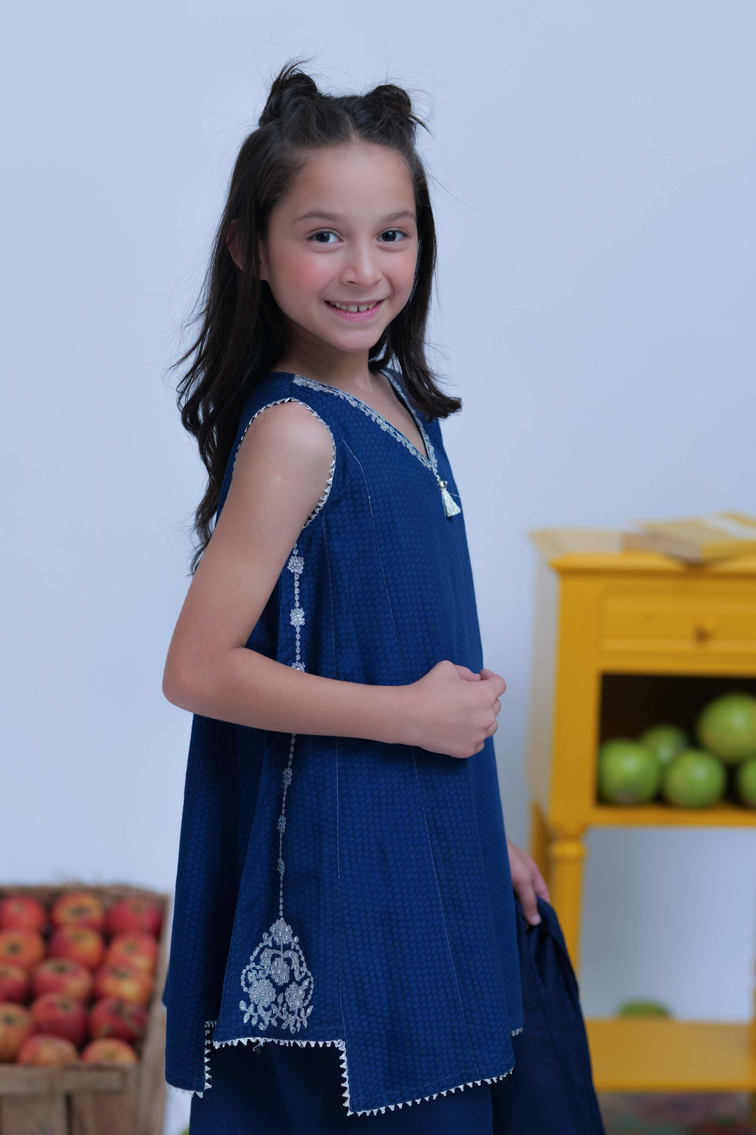 Senorita Kids RTW Royal Blue and Silver Casual Plus 3 Piece Suit Viscose Self Dobby KBD-02820 - Summer Collection